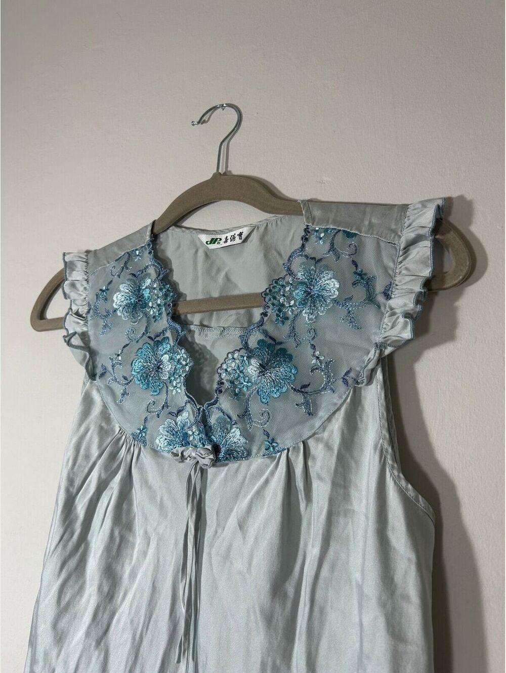 VTG Blue Silky Embroidered Babydoll Dress